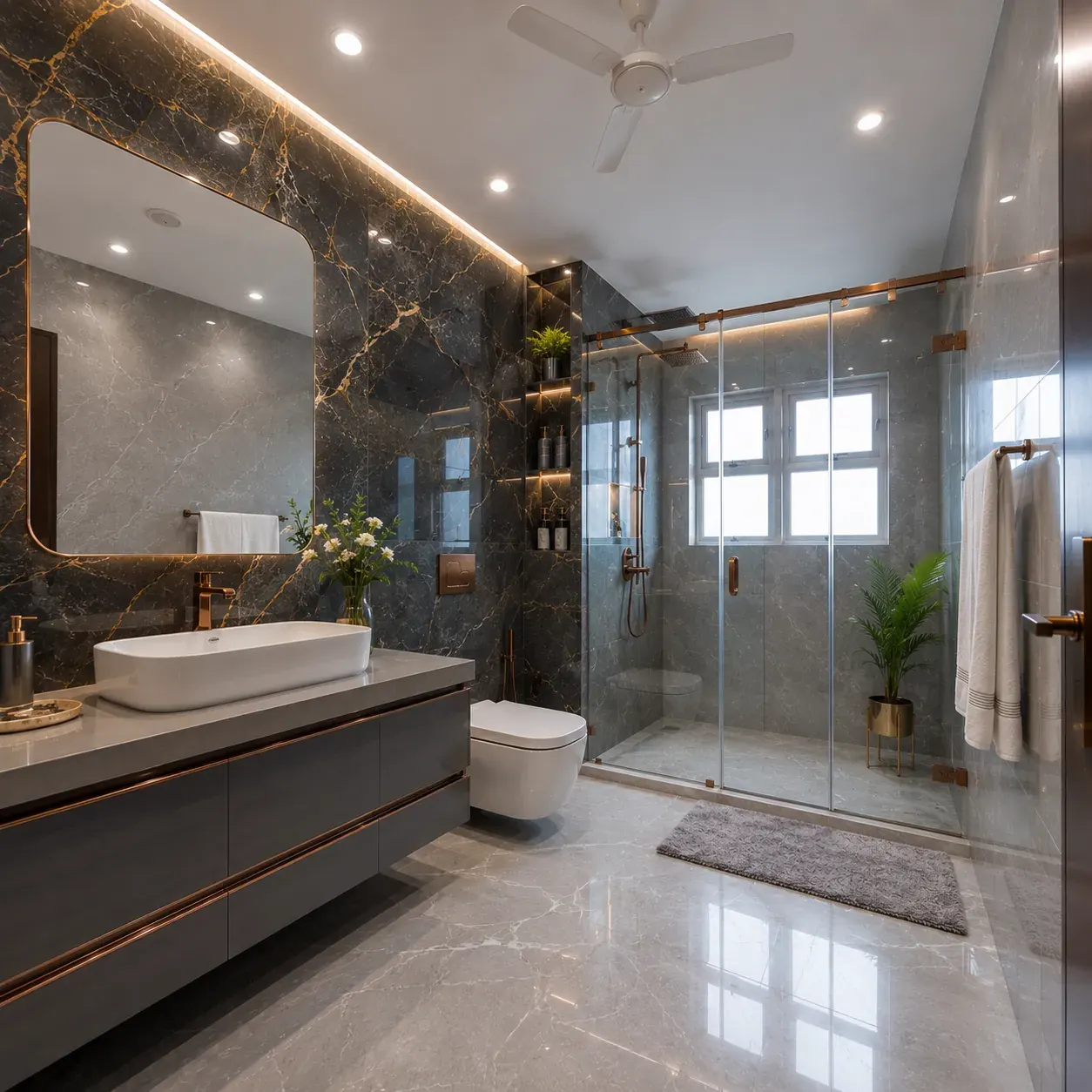 Modern bathroom design with vanity and tiles