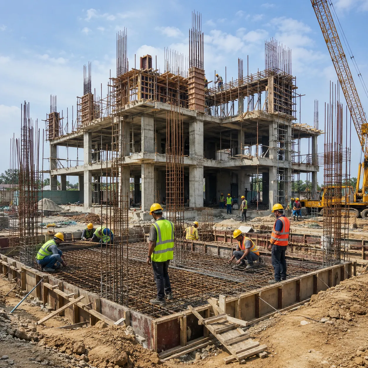 Construction stages on a building site