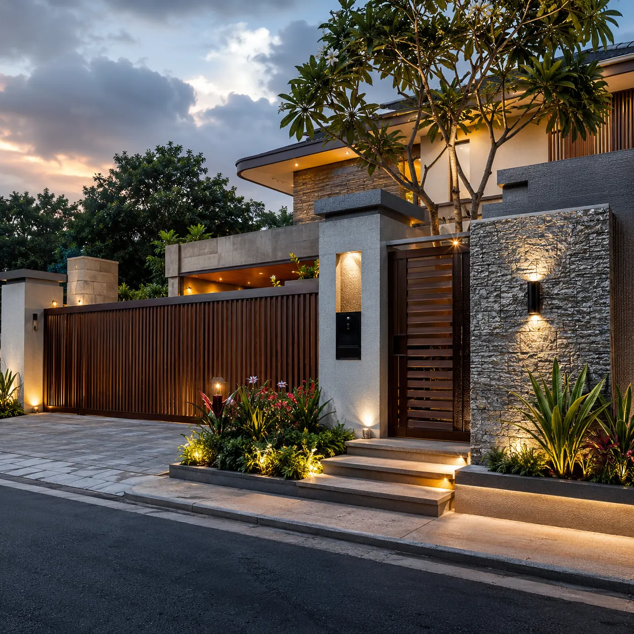 Modern main gate and boundary wall design