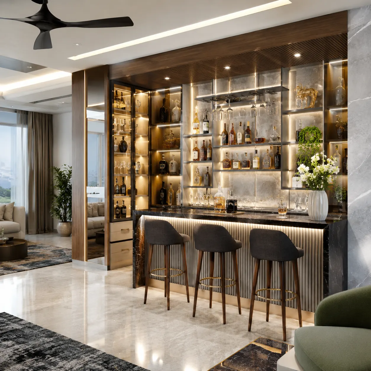 Modern home bar design for living room