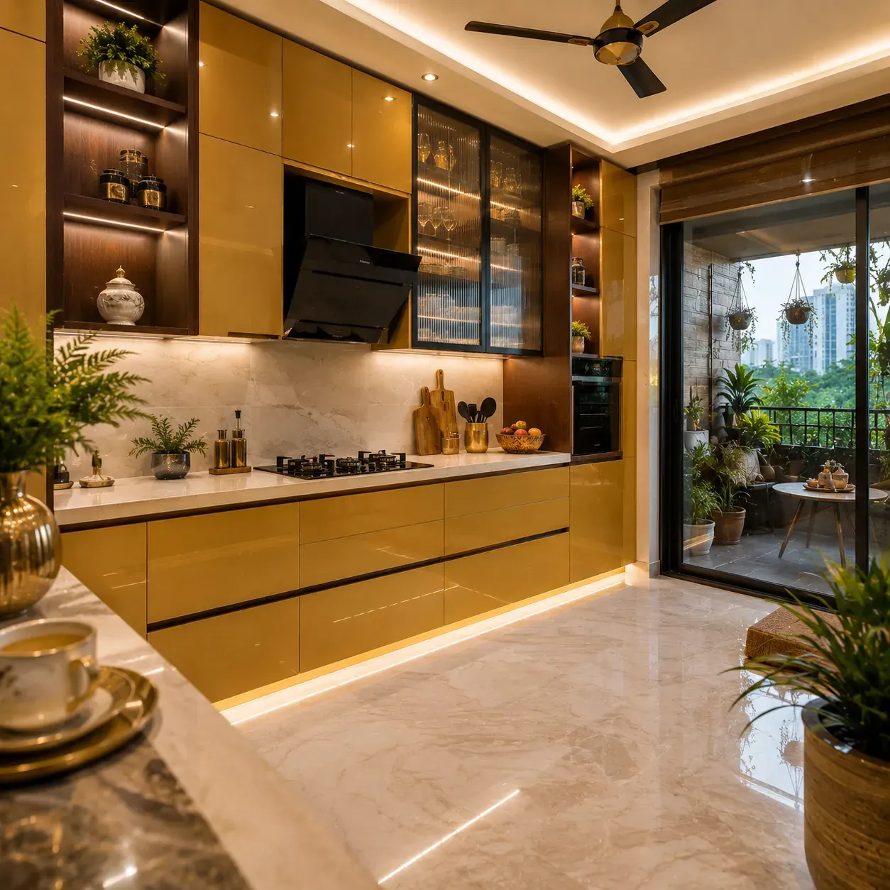 Modular kitchen with cabinets and countertop