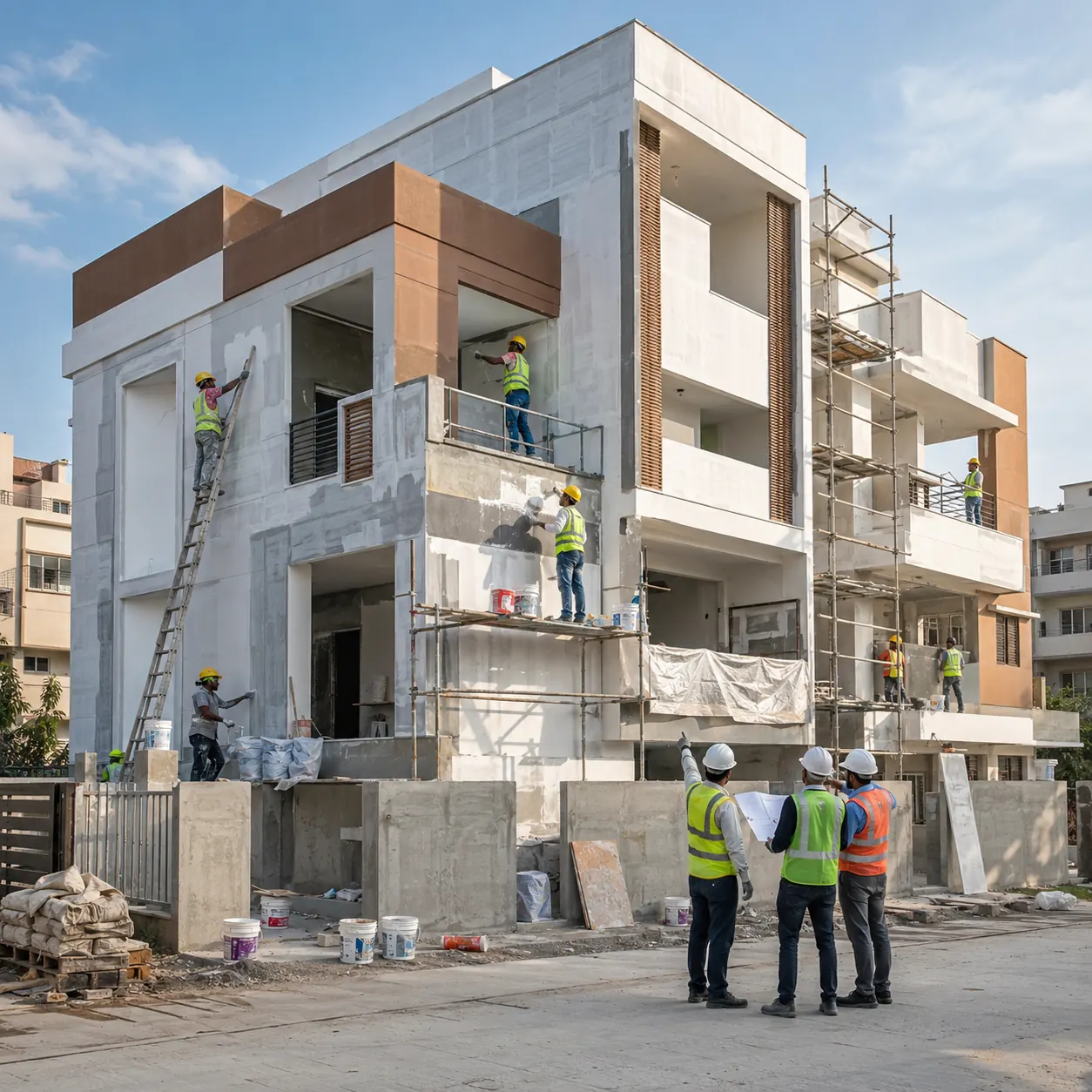 Painting work on construction site