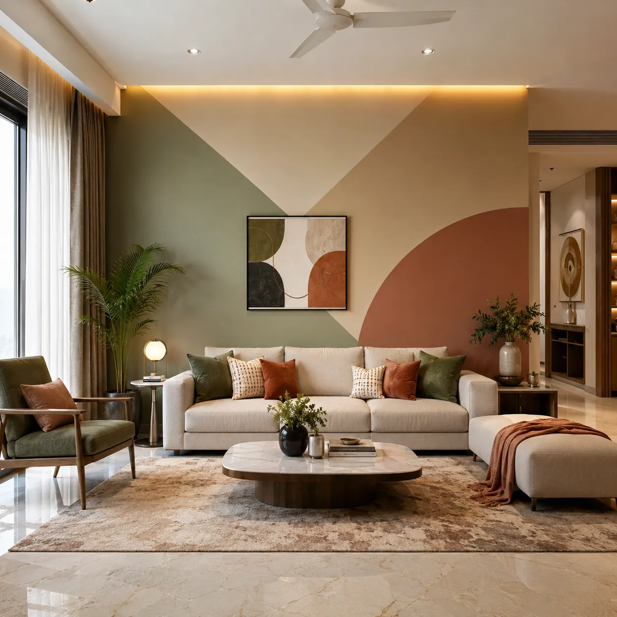 Bedroom wall paint design with accent colour