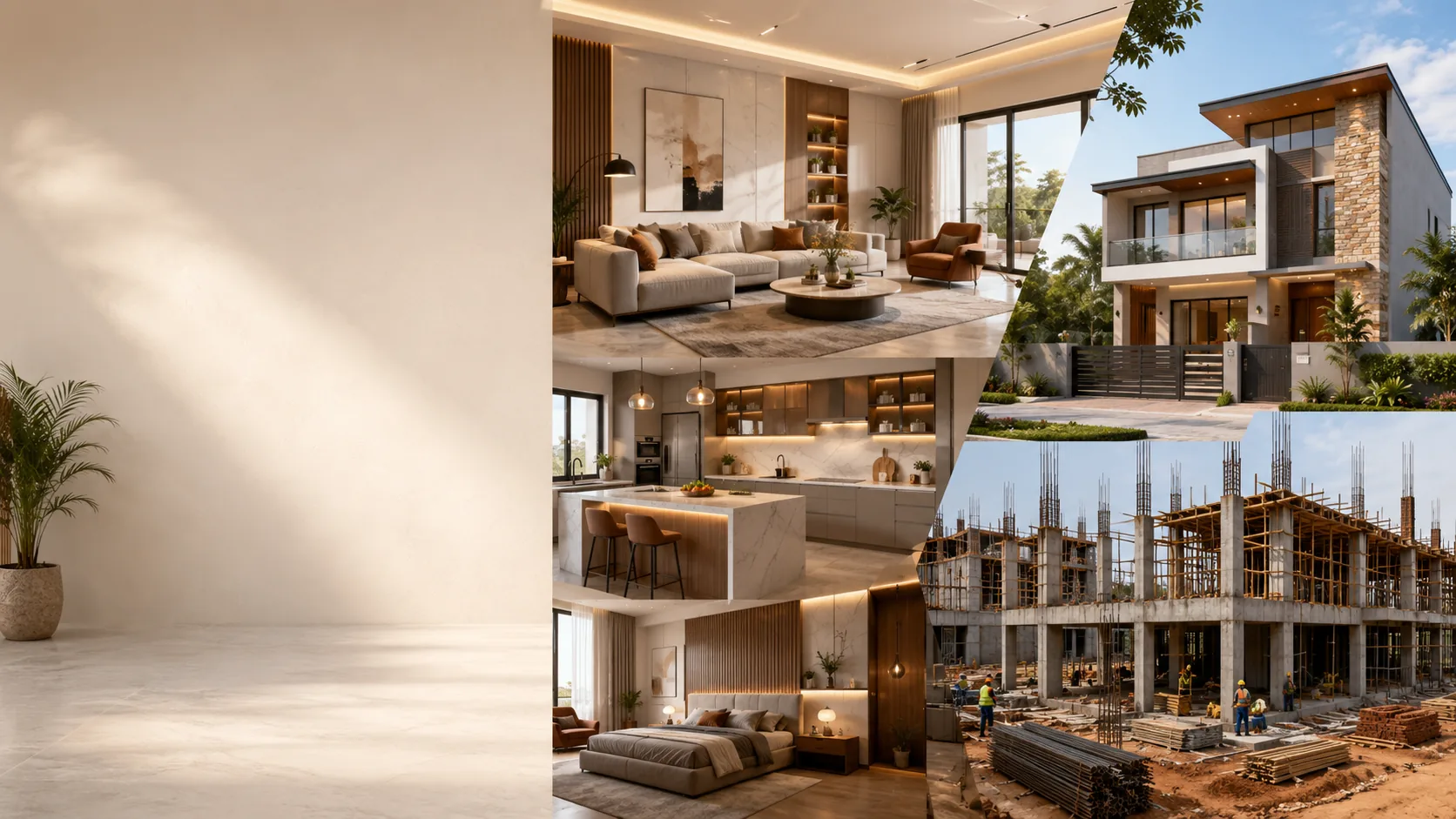 Interior Design Projects Across India Premium modern living room interior with contemporary furniture and warm natural materials